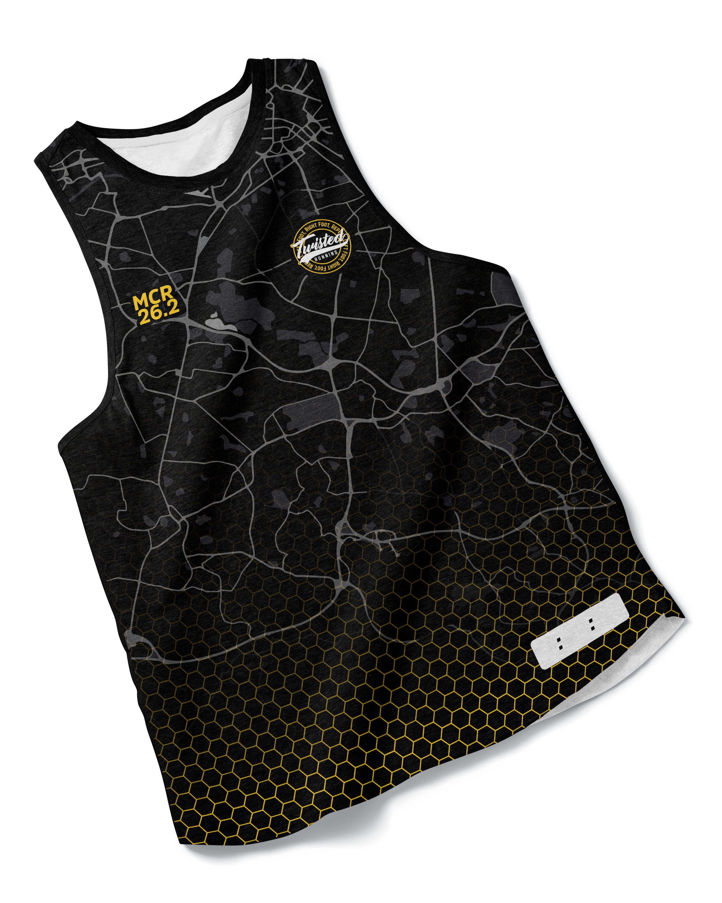 Black/Yellow Manchester 26.2 Race/Finisher Vest – A Marathon Worthy Tribute (Pre-Order) Please Read Description