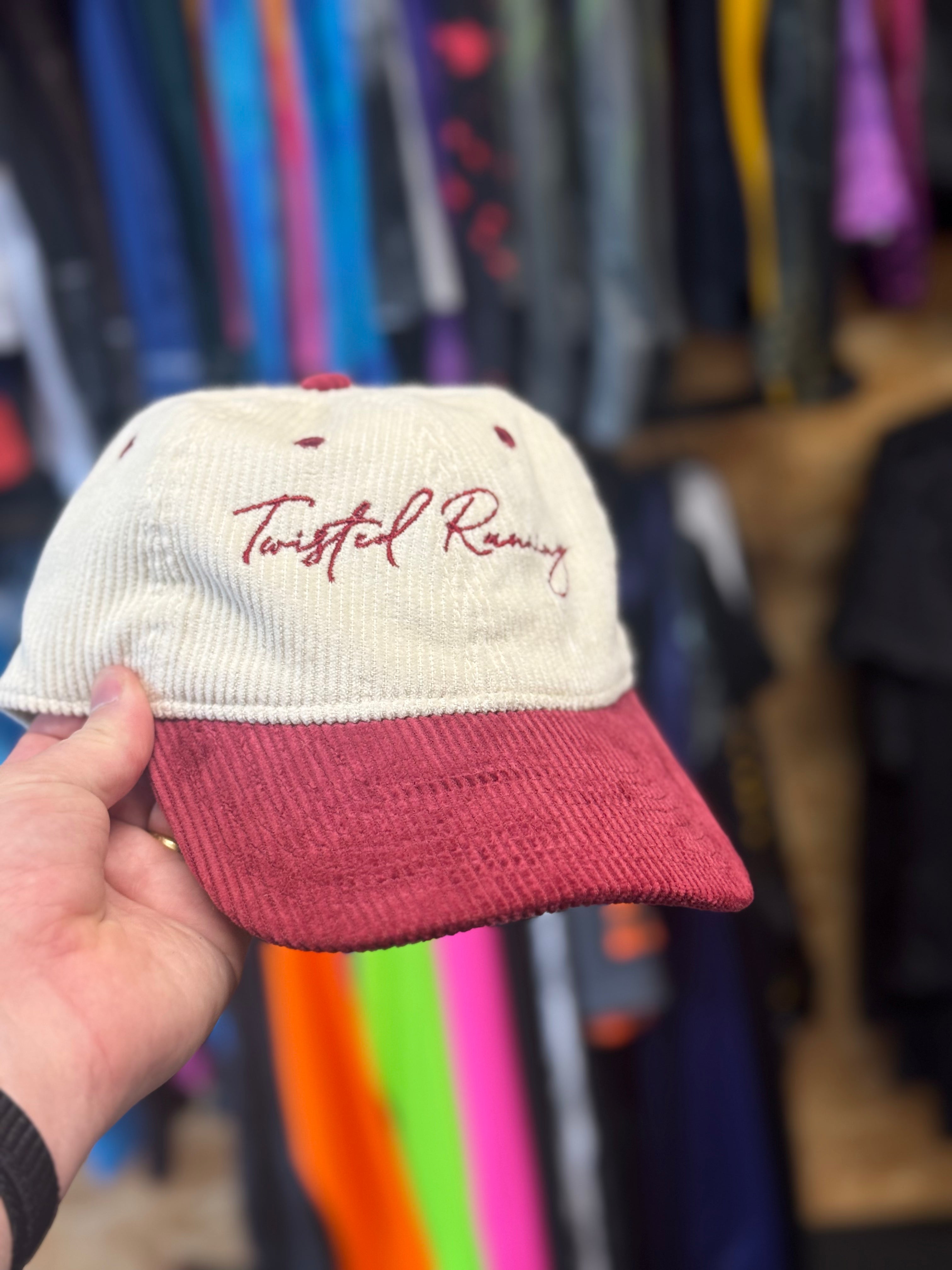 Twisted Script Corduroy Cap - Cream/Burgundy