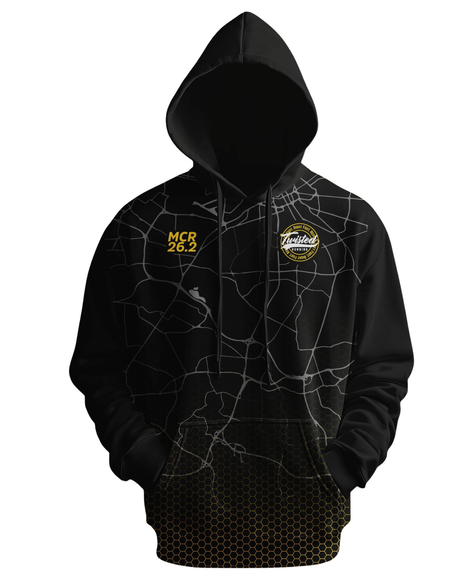 Black/Yellow Manchester 26.2 Hoodie – (Pre-Order)