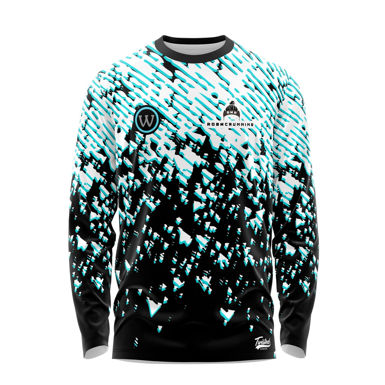 Rob McRunning - Waterside Long Sleeve Tee - Black/White/Aqua