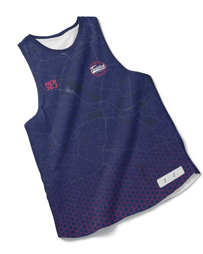 Navy/Pink Manchester 26.2 Race/Finisher Vest – A Marathon Worthy Tribute (Pre-Order)