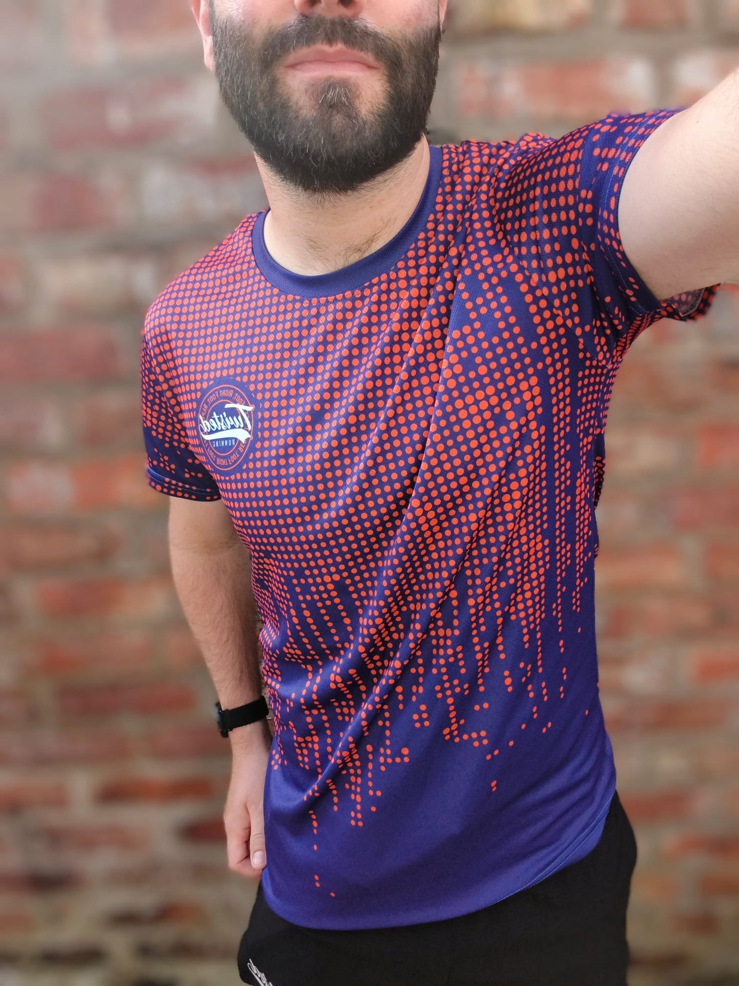 "Dot" Technical Running Tee (Navy/Orange)