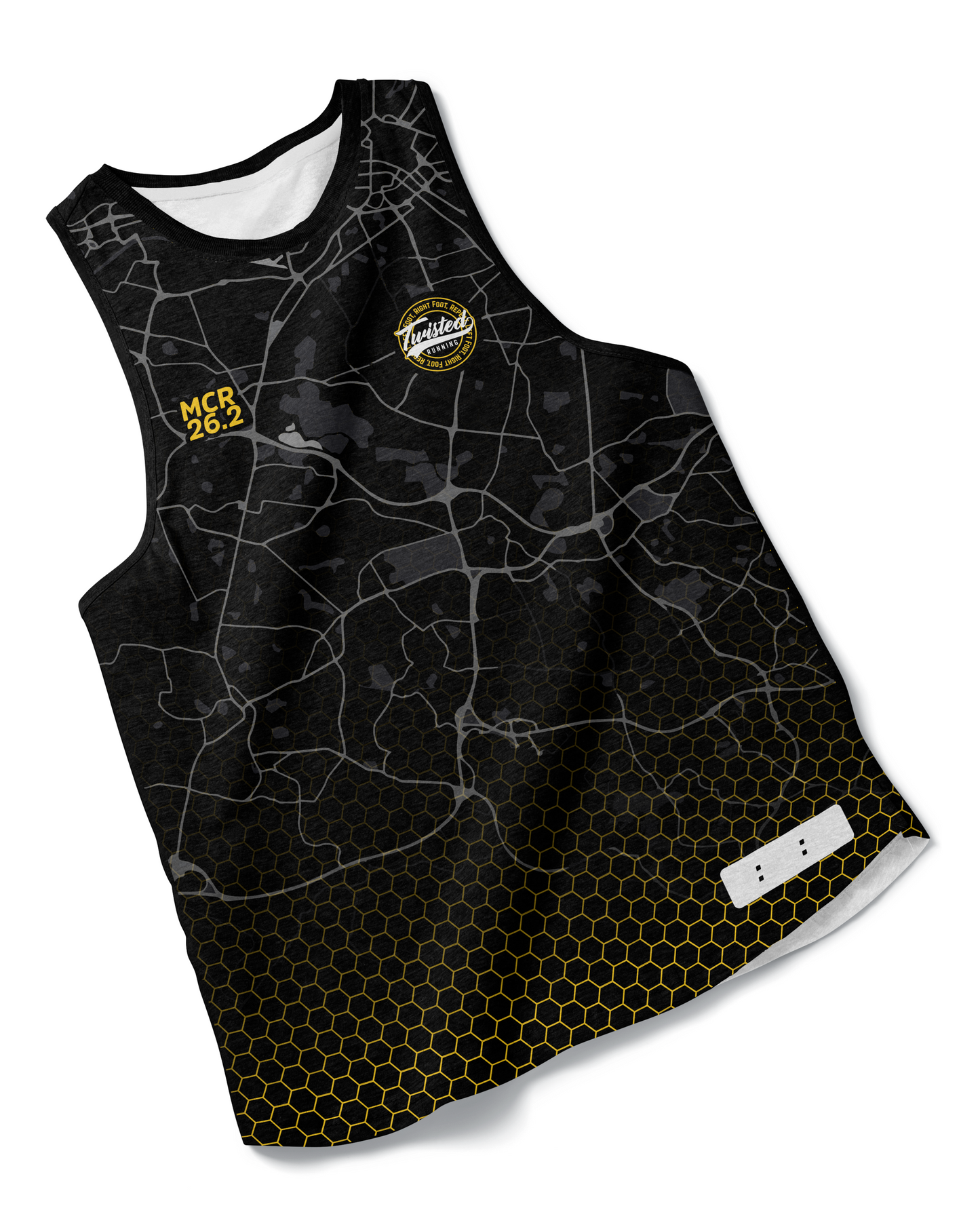 Black/Yellow Manchester 26.2 Race/Finisher Vest – A Marathon Worthy Tribute (Pre-Order)