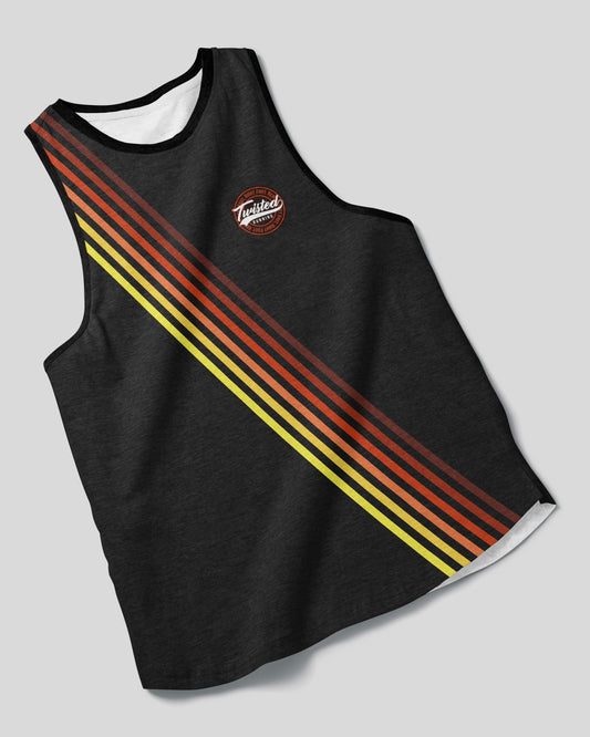 Twisted Running 8Tees (Vest) – Black with Yellow & Red Stripes