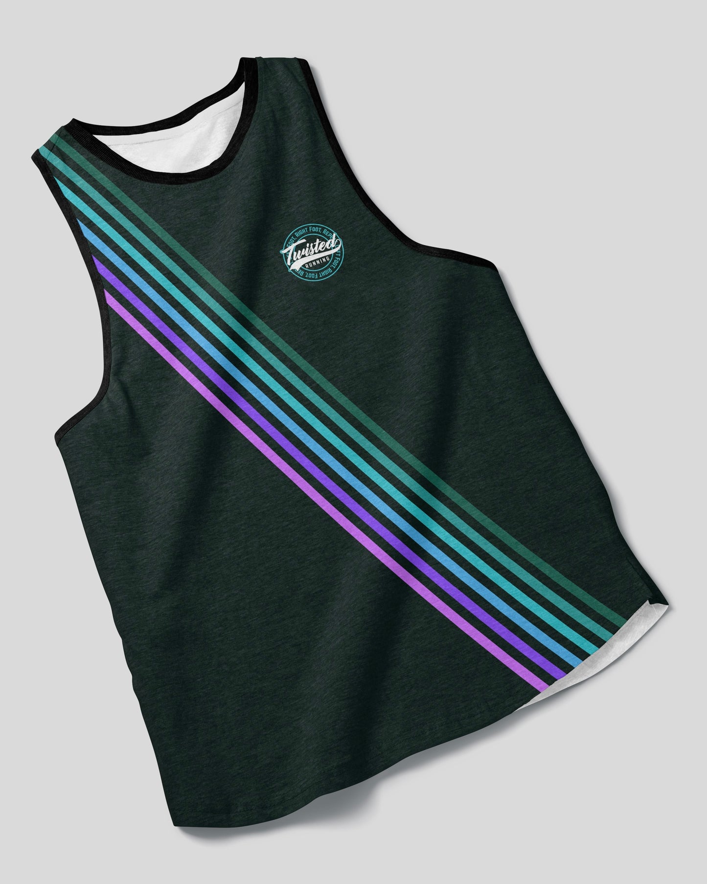 Twisted Running 8Tees (Vest)– Green with Blue & Purple Stripes