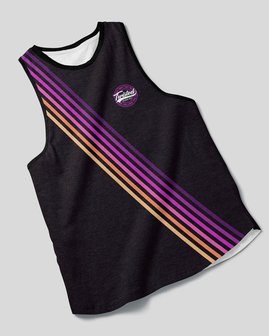 Twisted Running 8Tees (vest) – Black with Purple & Orange Stripes