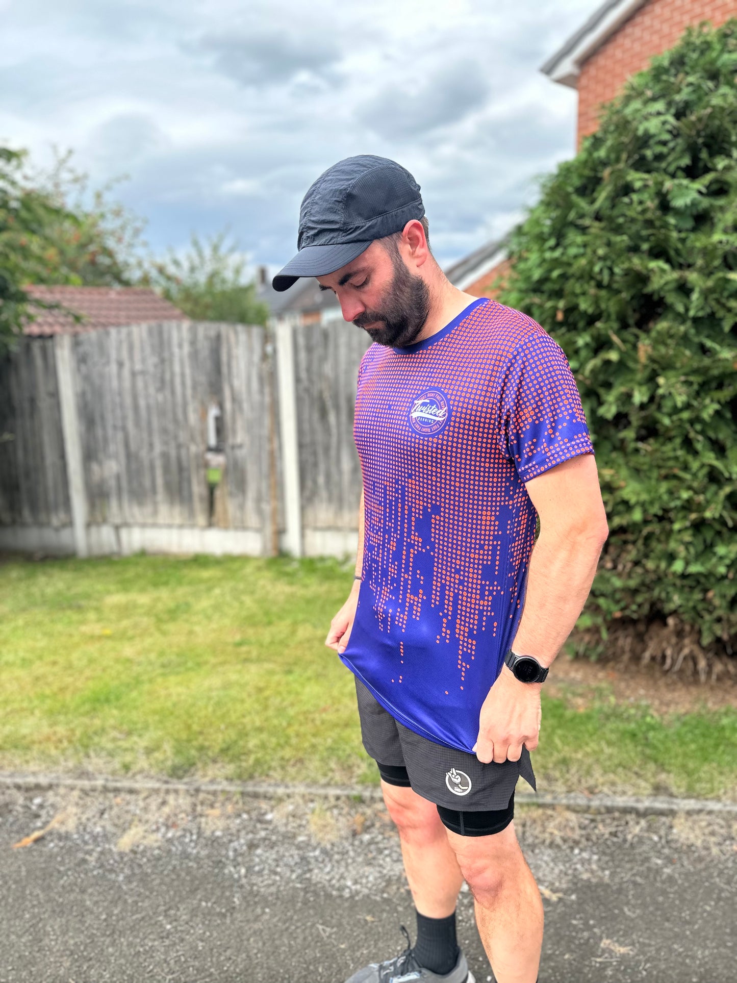 "Dot" Technical Running Tee (Navy/Orange)