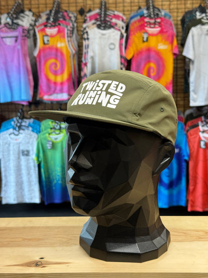 Twisted Running 5 Panel Camper Cap - Olive Green