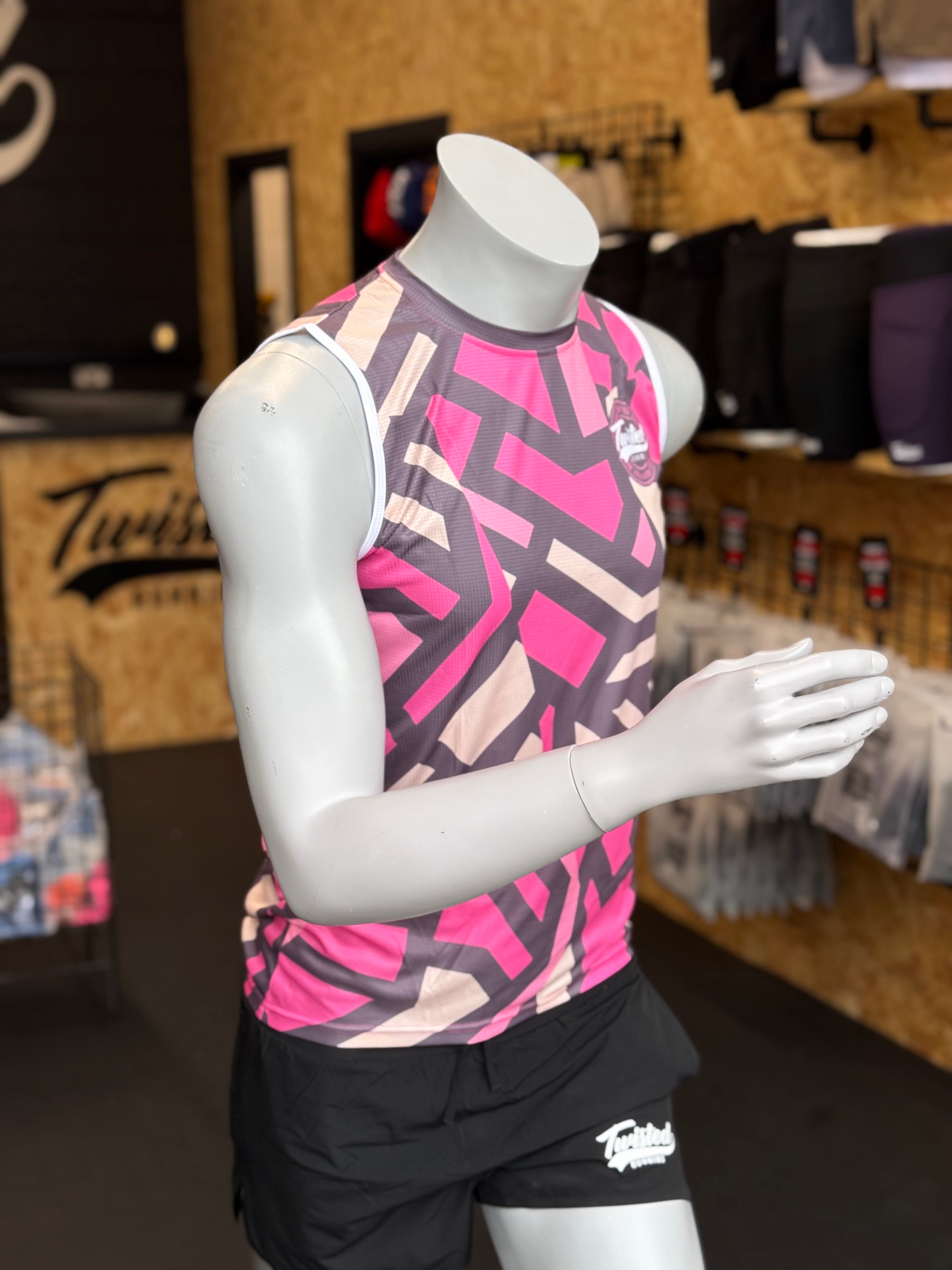 "Shatter" Sleeveless Race Tee (Tank)  –  Rhubarb