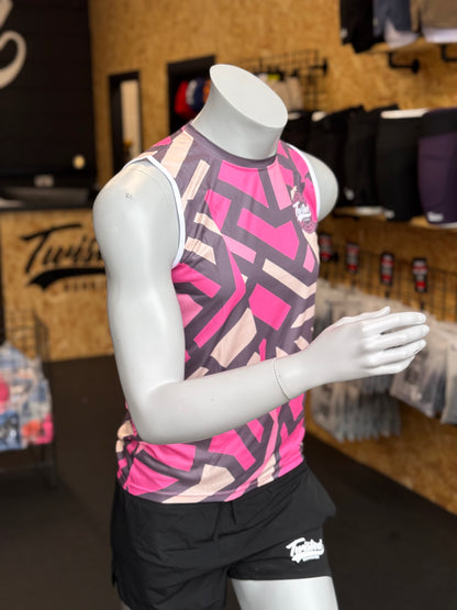 "Shatter" Sleeveless Race Tee (Tank)  –  Rhubarb