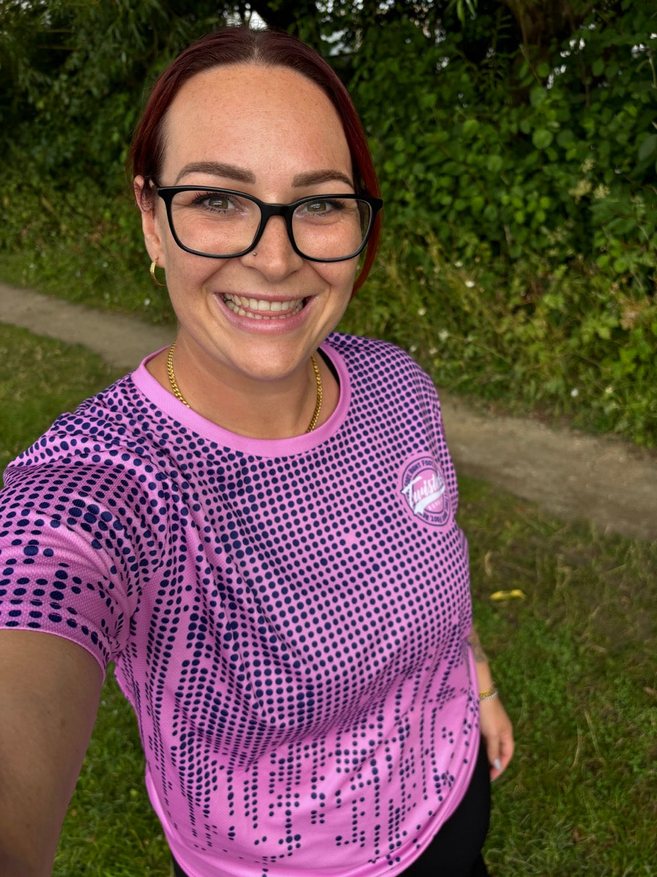 "Dot" Technical Running Tee (Pink/Navy)