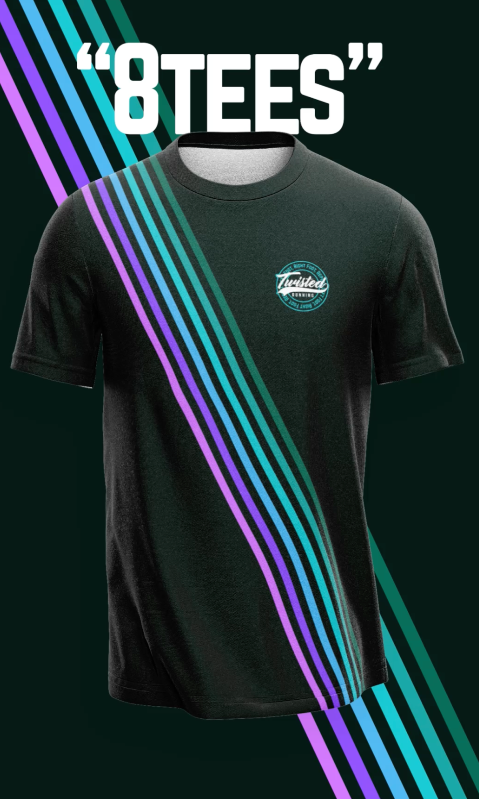 Twisted Running 8Tees – Green with Blue & Purple Stripes