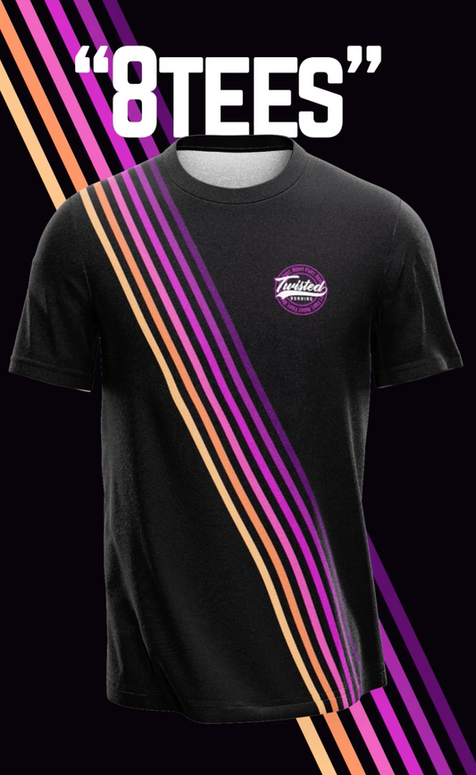 Twisted Running 8Tees – Black with Purple & Orange Stripes