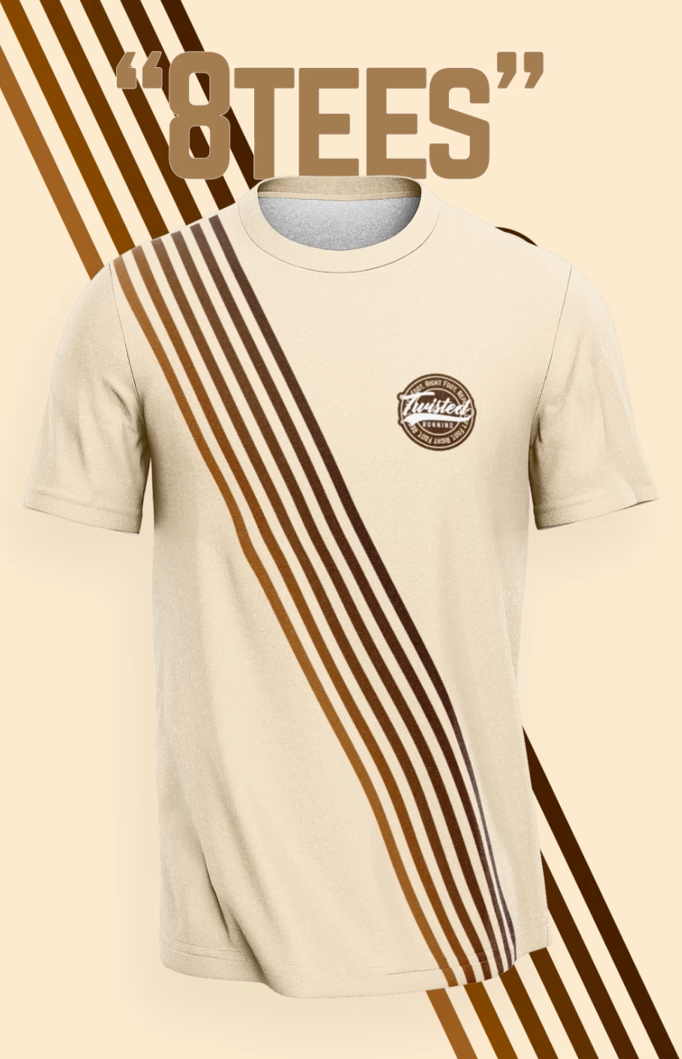 Twisted Running 8Tees – Cream with Brown Stripes