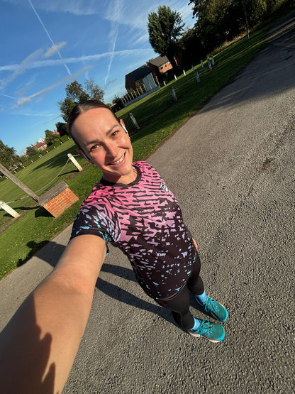 💜 Inverted Trails Tee – Pink/Blue (Black Base)