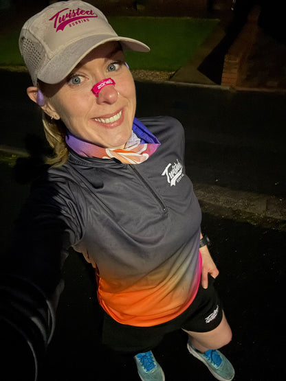 Twisted Running ¼ Zip – Charcoal / Orange / Pink