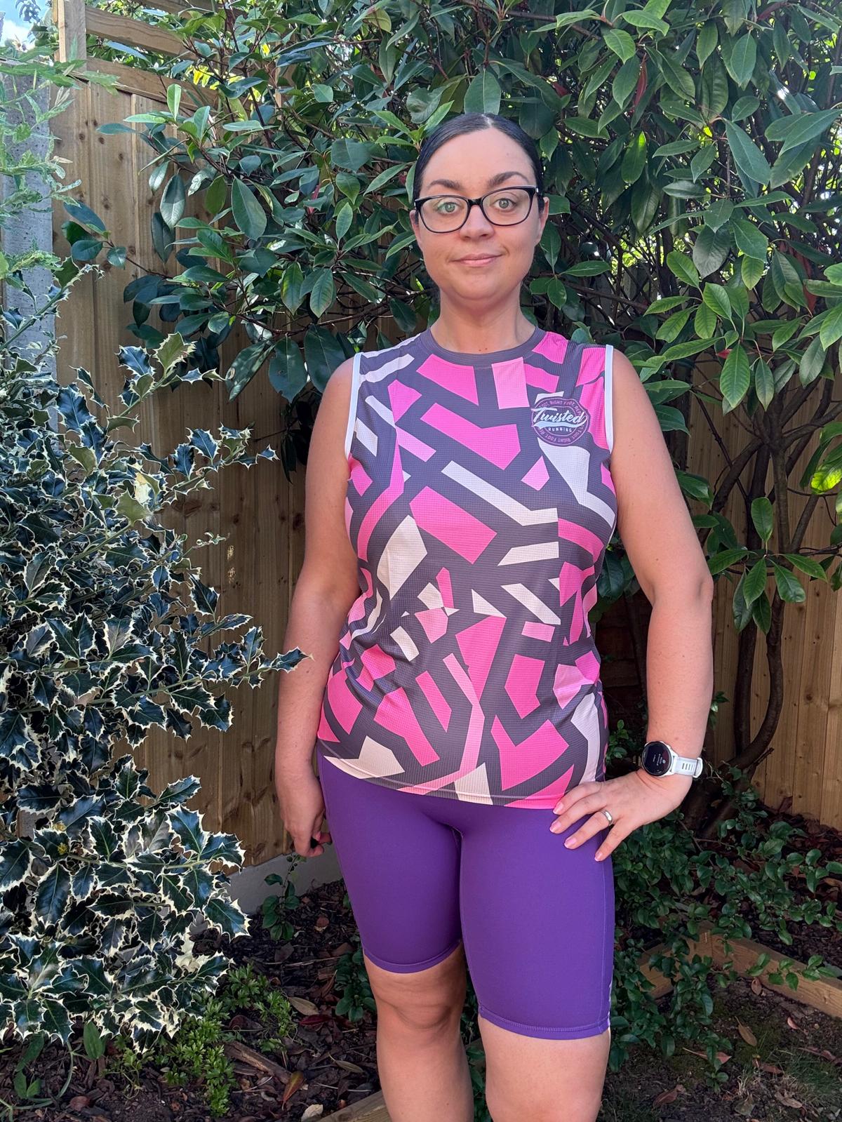 "Shatter" Sleeveless Race Tee (Tank)  –  Rhubarb