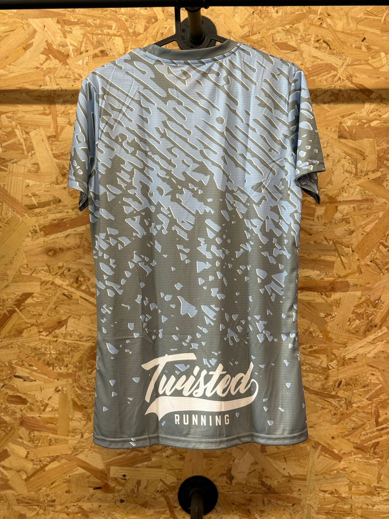 🩶 Inverted Trails Tee – Grey/Blue Glitch