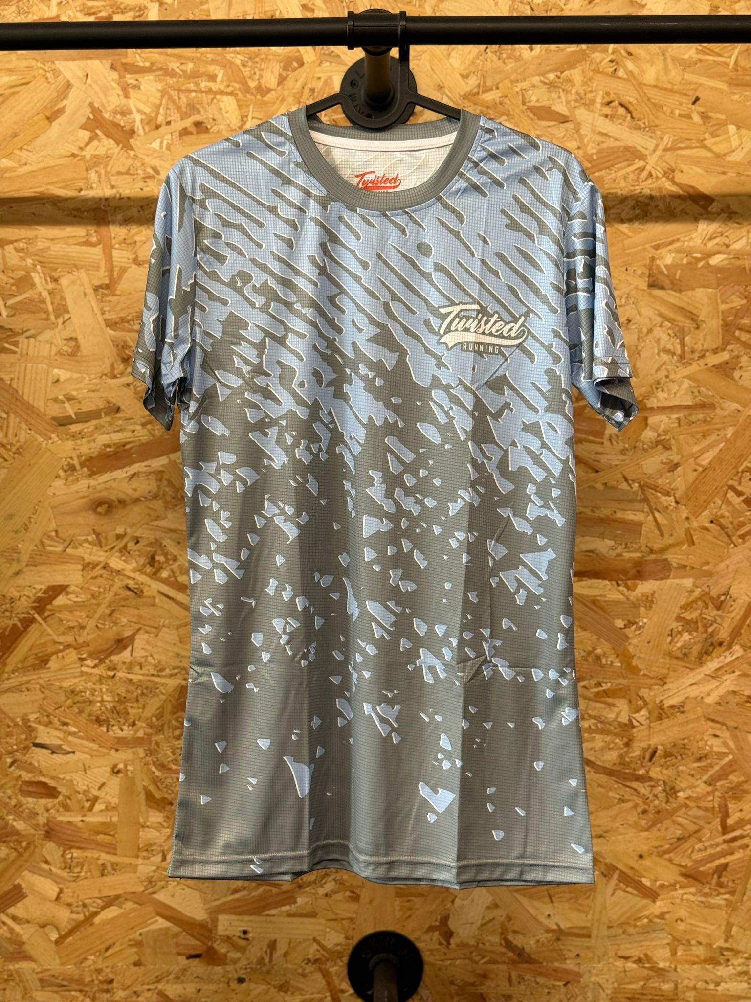 🩶 Inverted Trails Tee – Grey/Blue Glitch
