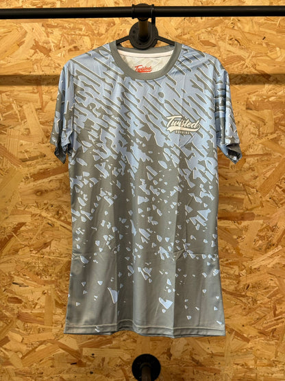 🩶 Inverted Trails Tee – Grey/Blue Glitch
