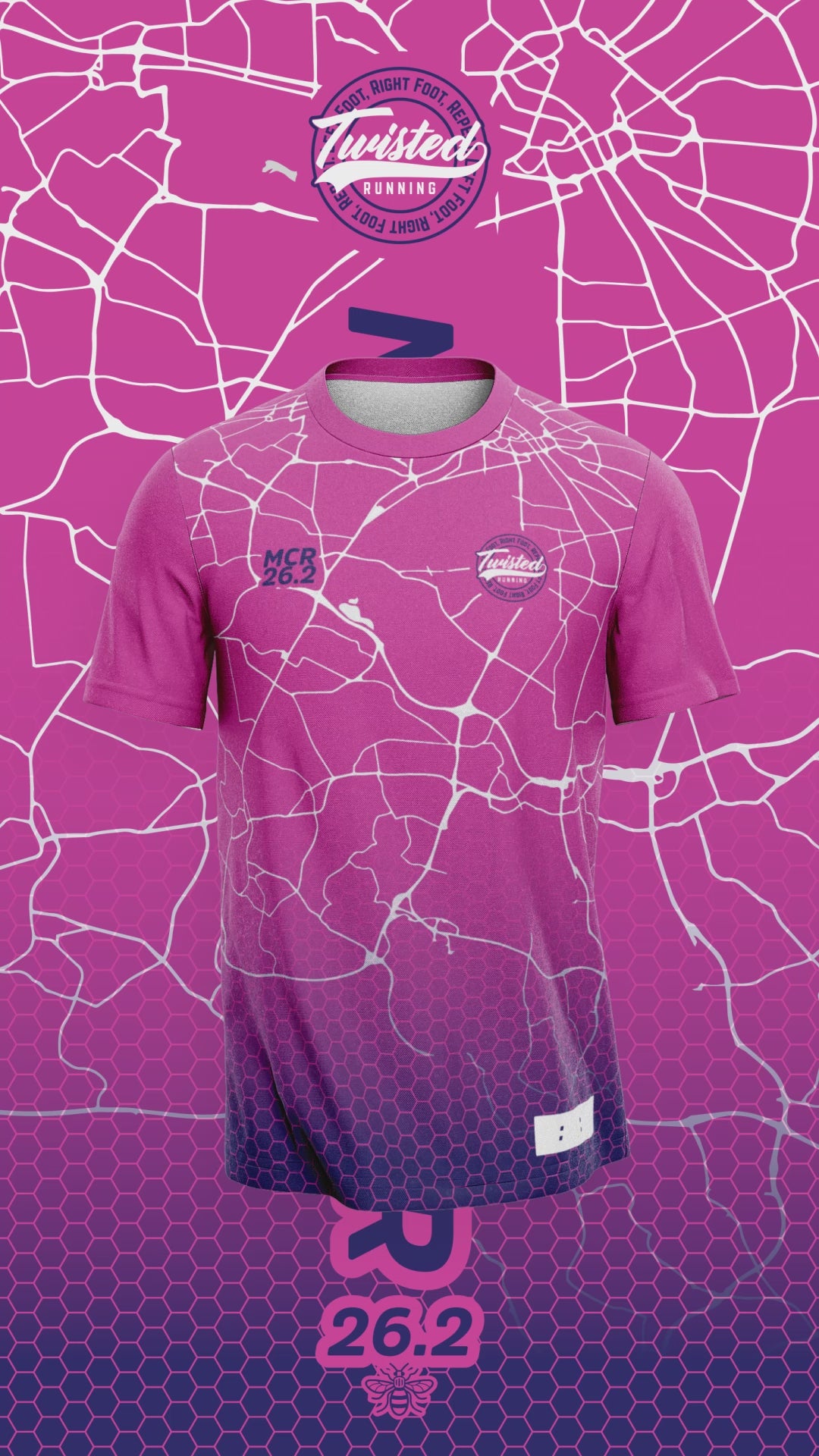 Load video: Pink/Navy Manchester 26.2 Race/Finisher Tee – A Marathon Worthy Tribute (Pre-Order) Please Read Description